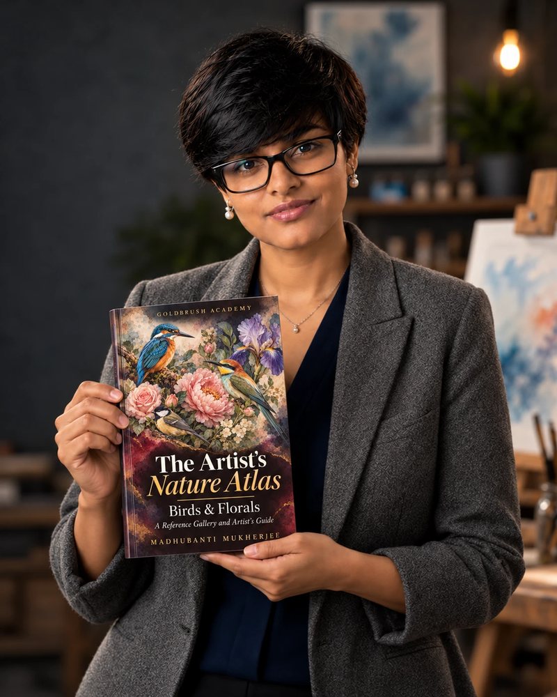 Madhubanti Mukherjee holding The Artist's Nature Atlas: Birds and Florals